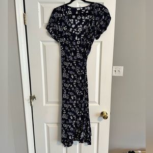 Navy Blue Floral Wrap Dress